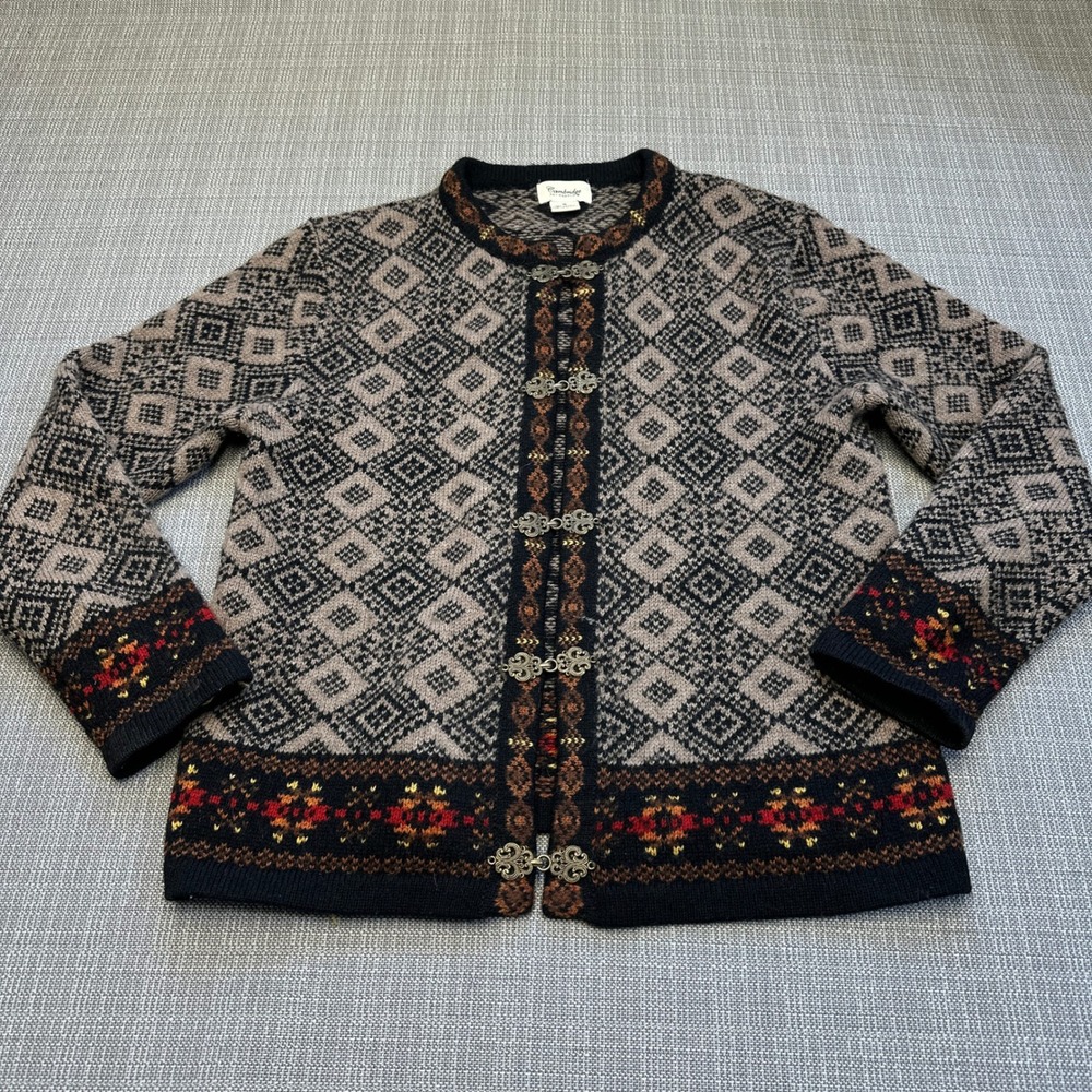 Boho Nordic Wool Cardigan Small Fair Isle Hook Closure Cottagecore Rustic Folk *